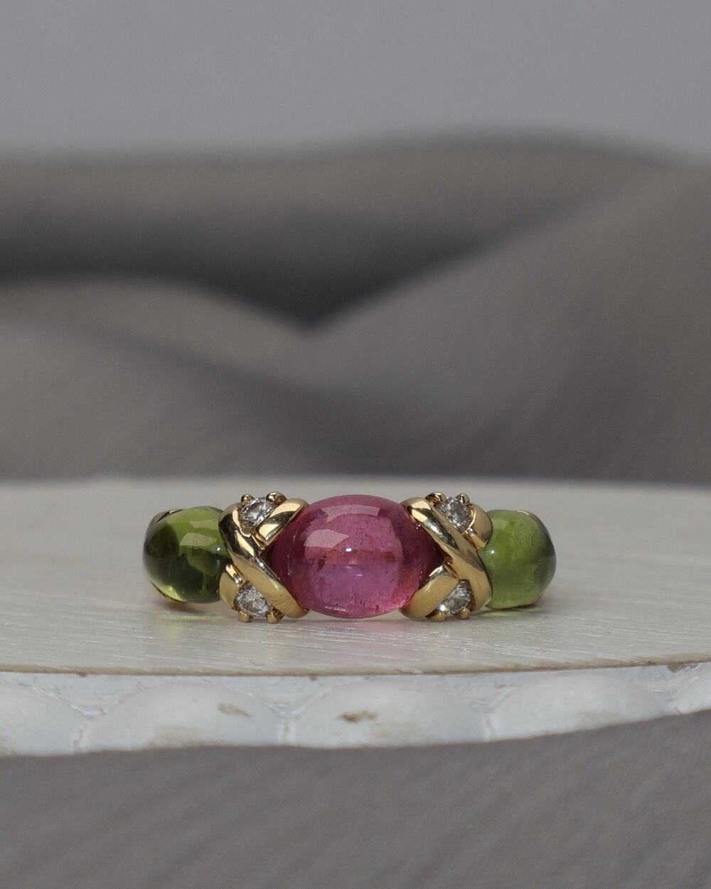 Vintage Tiffany & Co 18k Yellow Gold Amethyst , Peridot & Diamond Ring 6G/sz6